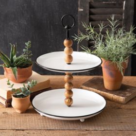 Wood Beads and Metal Two - Tier Tray