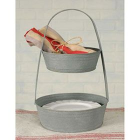 Two Tier Metal Tote  -  Barn Roof