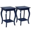 Stylish Nightstand End Table in Dark Blue Wood Finish - Set of 2