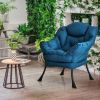 Modern Cushioned Accent Chair with Side Pocket in Navy Blue Upholstered Fabric