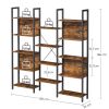 Industrial Farmhouse Rustic Brown Wood Black Metal 14-Shelf Bookcase