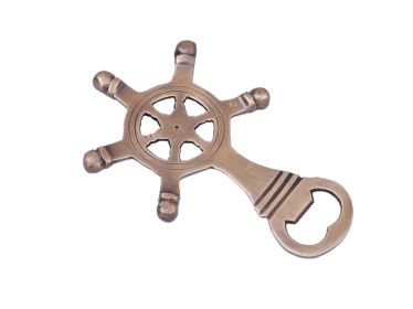 Antique Brass Ship Wheel Bottle Opener 5&quot;