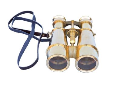 Captain's Solid Brass Binoculars with Leather Case 6""