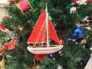 Wooden Red Sailboat Model with Red Sails Christmas Tree Ornament 9""