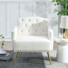 [Video]Welike 30 "W Modern Chesterfield Tufted Upholstered Chair with Deep Buttons, Living Room, Comfortable Armchair, Gold Hardware Legs, Tufted Chai