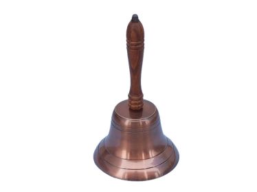 Antique Copper Hand Bell with Wood Handle 11""