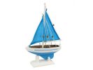 Wooden Light Blue with Light Blue Sails Pacific Sailer Model Sailboat Decoration 9""