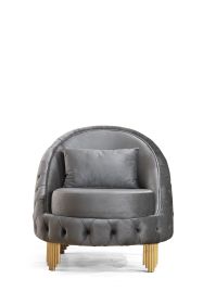 Vanessa Chair Livingroom Set in Grey and Gold with Fabric button-tufted velvet upholstery Finish