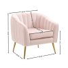 Velvet Accent Chair; Modern Barrel Chair with Ottoman; Arm Pub Chair for Living Room/Bedroom/Nail Salon; Blush Pink; Golden Finished; Suitable for Sma