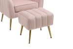 Velvet Accent Chair; Modern Barrel Chair with Ottoman; Arm Pub Chair for Living Room/Bedroom/Nail Salon; Blush Pink; Golden Finished; Suitable for Sma