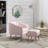 Velvet Accent Chair; Modern Barrel Chair with Ottoman; Arm Pub Chair for Living Room/Bedroom/Nail Salon; Blush Pink; Golden Finished; Suitable for Sma