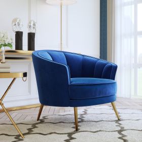 Modern Velvet Accent Barrel Chair Leisure Accent Chair Living Room Upholstered Armchair Vanity Chair for Bedroom Meeting Room, Blue