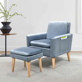 grey velvet armchair with ottoman