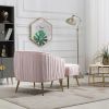 Velvet Accent Chair; Modern Barrel Chair with Ottoman; Arm Pub Chair for Living Room/Bedroom/Nail Salon; Blush Pink; Golden Finished; Suitable for Sma