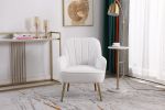 Modern Soft White Teddy fabric Ivory Ergonomics Accent Chair Living Room Chair Bedroom Chair Home Chair With Gold Legs And Adjustable Legs For Indoor