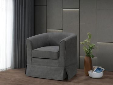 Tucker Gray Woven Fabric Swivel Barrel Chair