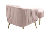 Velvet Accent Chair; Modern Barrel Chair with Ottoman; Arm Pub Chair for Living Room/Bedroom/Nail Salon; Blush Pink; Golden Finished; Suitable for Sma