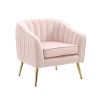 Velvet Accent Chair; Modern Barrel Chair with Ottoman; Arm Pub Chair for Living Room/Bedroom/Nail Salon; Blush Pink; Golden Finished; Suitable for Sma