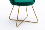 Zen Zone Velvet Accent/Conversation Lounge Chair With Iron Metal Gold Plated Legs, Suitable For Office, Lounge, Living Room, Set of 2, Green