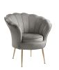 Angelina Gray Velvet Scalloped Back Barrel Accent Chair with Metal Legs