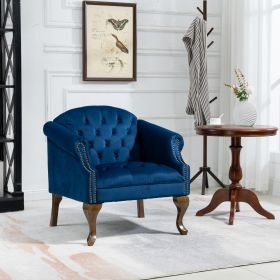 Upholstered Accent Chair for Bedroom Living Room Chairs Lounge Chair with Wood Legs Blue Velvet