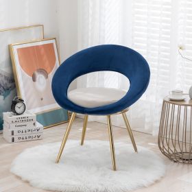 Navy Blue+Off-White Velvet Modern accent/Conversation Lounge Chair With Gold Plated Legs, unique appearance,Suitable For Office, Lounge, Living Room