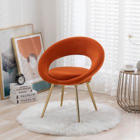 Orange Velvet Modern accent/Conversation Lounge Chair With Gold Plated Legs, unique appearance,Suitable For Office, Lounge, Living Room