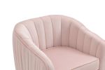 Velvet Accent Chair; Modern Barrel Chair with Ottoman; Arm Pub Chair for Living Room/Bedroom/Nail Salon; Blush Pink; Golden Finished; Suitable for Sma