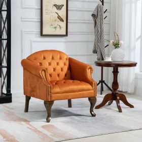 Upholstered Accent Chair for Bedroom Living Room Chairs Lounge Chair with Wood Legs Orange Velvet