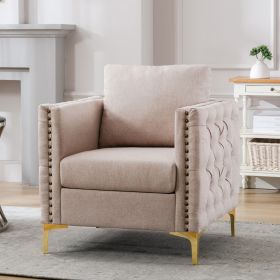 Modern Armchair Tufted Button Accent Chair Club Chair with Steel Legs for Living Room Bedroom; Tan