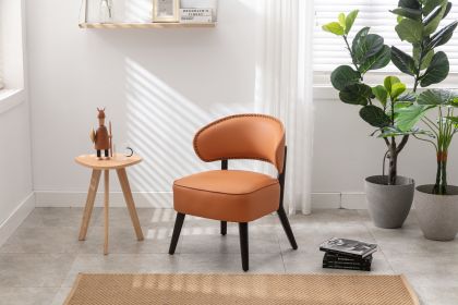 Technology cloth accent chair, wooden legs, padded upholstery, High-density foam, small modern armless chair, living room bedroom, ORANGE