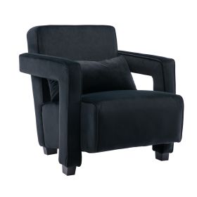 Modern Black Velvet Open Back Upholstered Armchair with Pillow