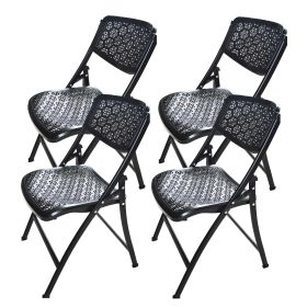 Folding Chair with Honeycomb Design; Black; 4-Pack