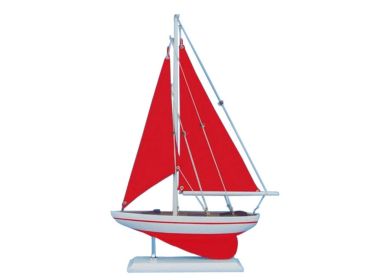 Wooden Red Pacific Sailer with Red Sails Model Sailboat Decoration 17""