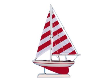 Wooden Red Striped Pacific Sailer Model Sailboat Decoration 25""