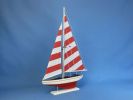 Wooden Red Striped Pacific Sailer Model Sailboat Decoration 25""