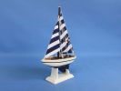 Wooden Blue Striped Pacific Sailer Model Sailboat Decoration 9""