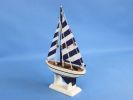 Wooden Blue Striped Pacific Sailer Model Sailboat Decoration 9""