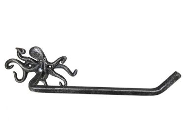 Antique Silver Cast Iron Octopus Hand Towel Holder 11""