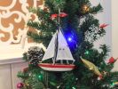 Wooden USA Sailboat Model Christmas Tree Ornament 9""