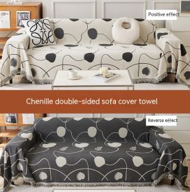 Chenille Sofa Cover Dual-purpose Dustproof Straight Row (Option: MY2 Xinyi Black-180x380cm)