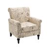 Mid-Century Modern Accent Chair, Linen Armchair w/Tufted Back/Wood Legs, Upholstered Lounge Arm Chair Single Sofa for Living Room Bedroom, Beige