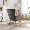 Velvet Fabric Padded Seat Rocking Chair With High Backrest And Armrests