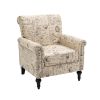 Mid-Century Modern Accent Chair, Linen Armchair w/Tufted Back/Wood Legs, Upholstered Lounge Arm Chair Single Sofa for Living Room Bedroom, Beige