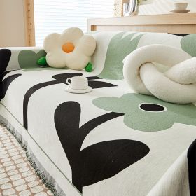 Sofa Cover Chenille Non-slip Anti-scratching Straight Row (Option: Yb Clover Green-180X400cm)